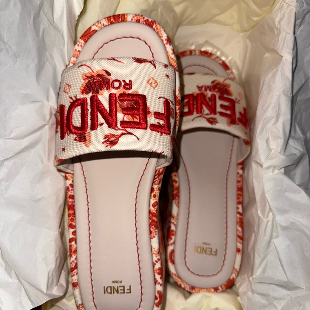 Fendi Sunshine 65MM Pequin Platform Sandals New in Box